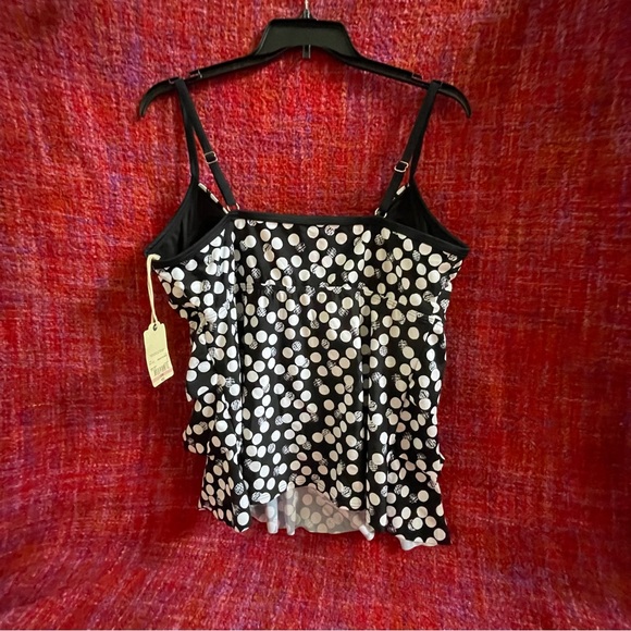 Swim Suit Top Size 24 St. John Bay NWT Ruffles Adjustable Straps Bra Black/White - Picture 2 of 11
